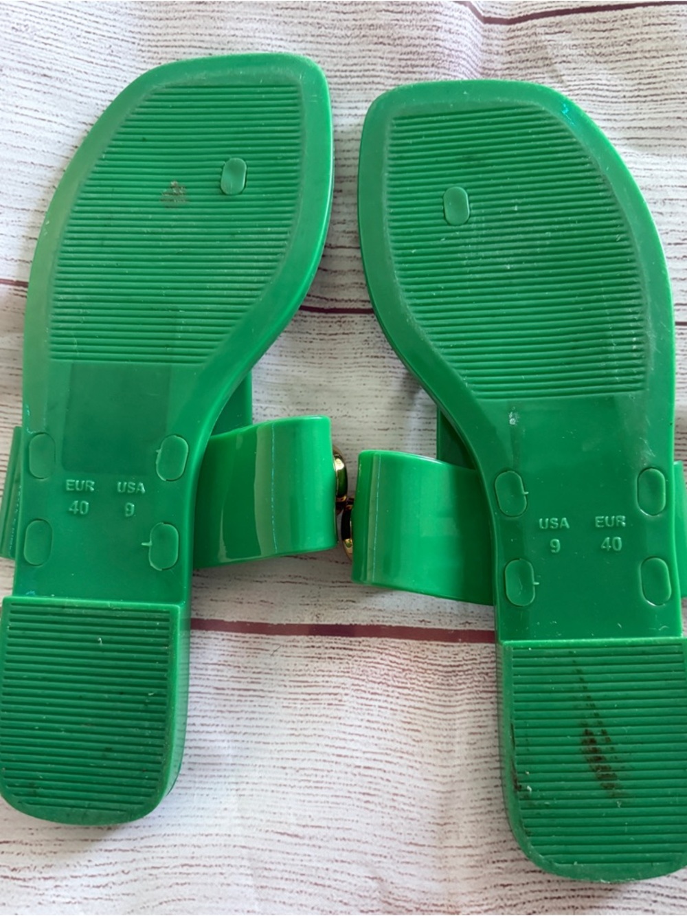 Jeffrey Campbell Green Jelly Horsebit Slide Sandals with Gold Hardware - Picture 2 of 6